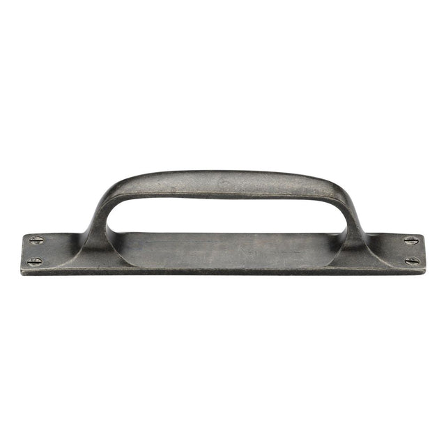 This is an image of a M.Marcus - Rustic Pewter Cabinet Pull Handle On Plate 178mm, rpw1142-178 that is available to order from T.H Wiggans Ironmongery in Kendal.