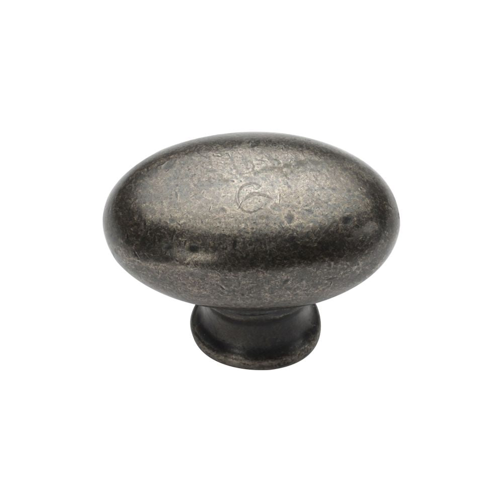 This is an image of a M.Marcus - Rustic Pewter Cabinet Knob Oval Design 32mm, rpw118-32 that is available to order from T.H Wiggans Ironmongery in Kendal.