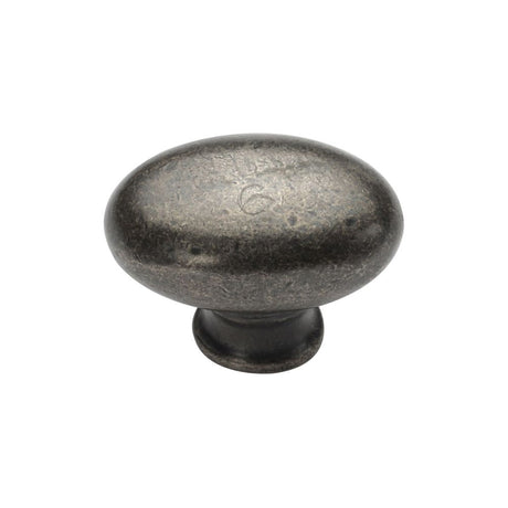 This is an image of a M.Marcus - Rustic Pewter Cabinet Knob Oval Design 32mm, rpw118-32 that is available to order from T.H Wiggans Ironmongery in Kendal.