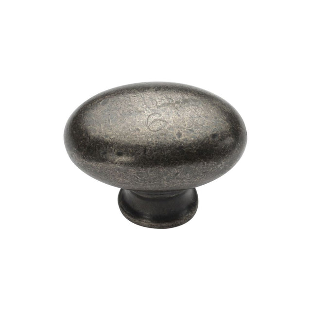 This is an image of a M.Marcus - Rustic Pewter Cabinet Knob Oval Design 32mm, rpw118-32 that is available to order from T.H Wiggans Ironmongery in Kendal.
