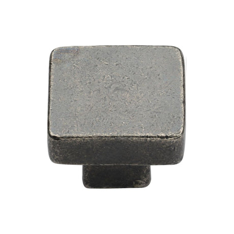 This is an image of a M.Marcus - Rustic Pewter Cabinet Knob Square Design 32mm, rpw3674-32 that is available to order from T.H Wiggans Ironmongery in Kendal.