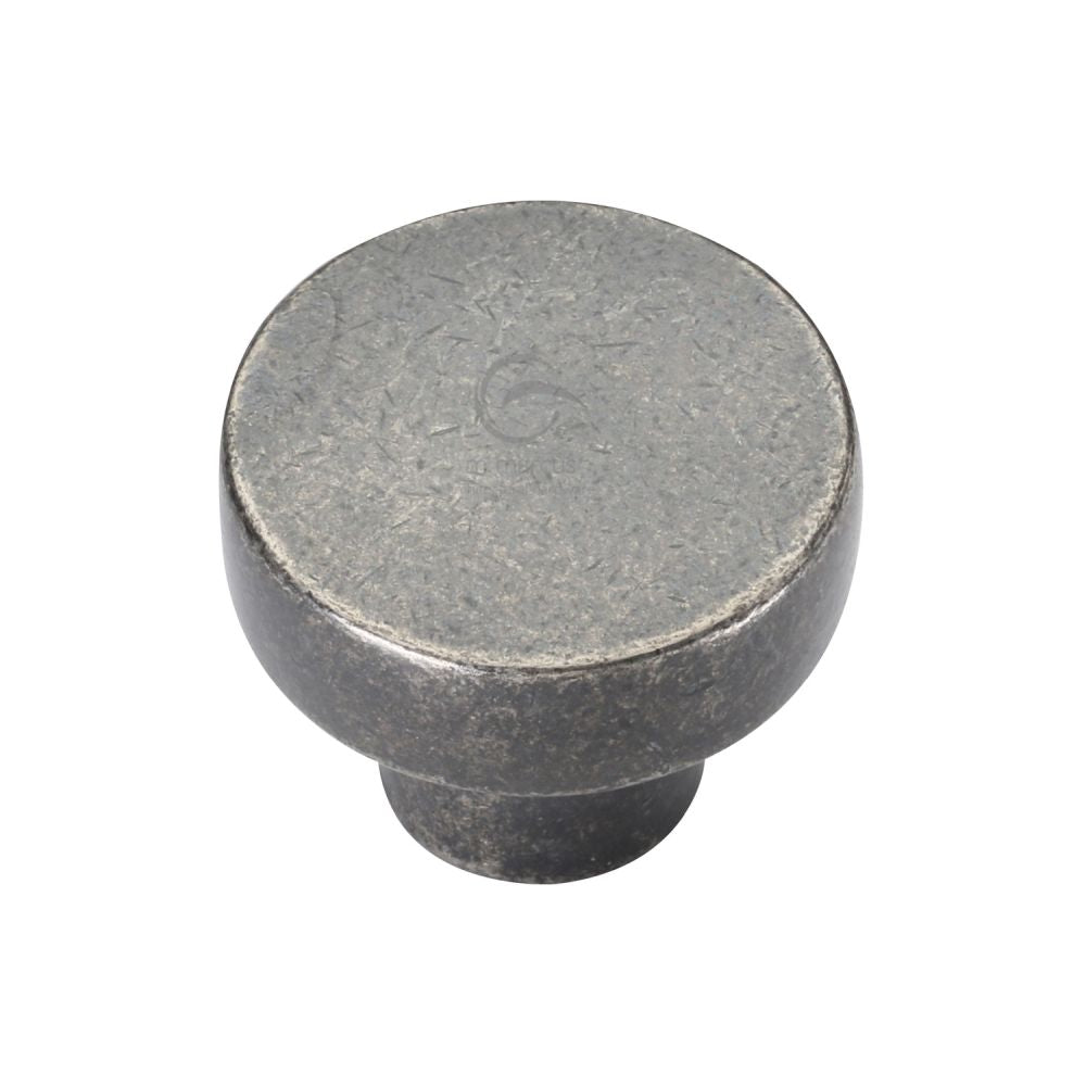 This is an image of a M.Marcus - Rustic Pewter Cabinet Knob Round Disc Design 32mm, rpw3880-32 that is available to order from T.H Wiggans Ironmongery in Kendal.