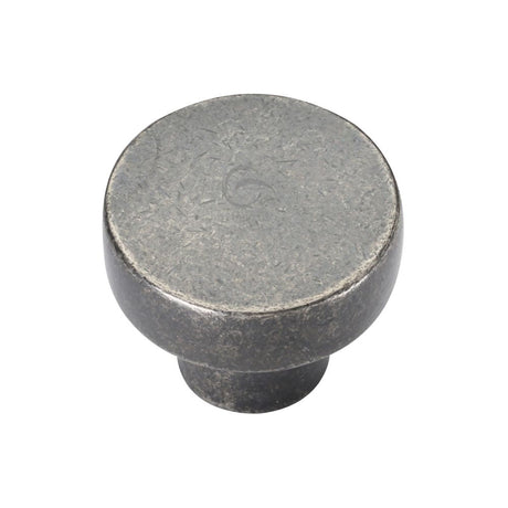 This is an image of a M.Marcus - Rustic Pewter Cabinet Knob Round Disc Design 32mm, rpw3880-32 that is available to order from T.H Wiggans Ironmongery in Kendal.
