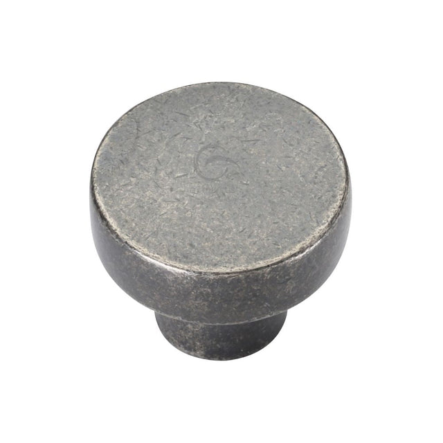 This is an image of a M.Marcus - Rustic Pewter Cabinet Knob Round Disc Design 32mm, rpw3880-32 that is available to order from T.H Wiggans Ironmongery in Kendal.