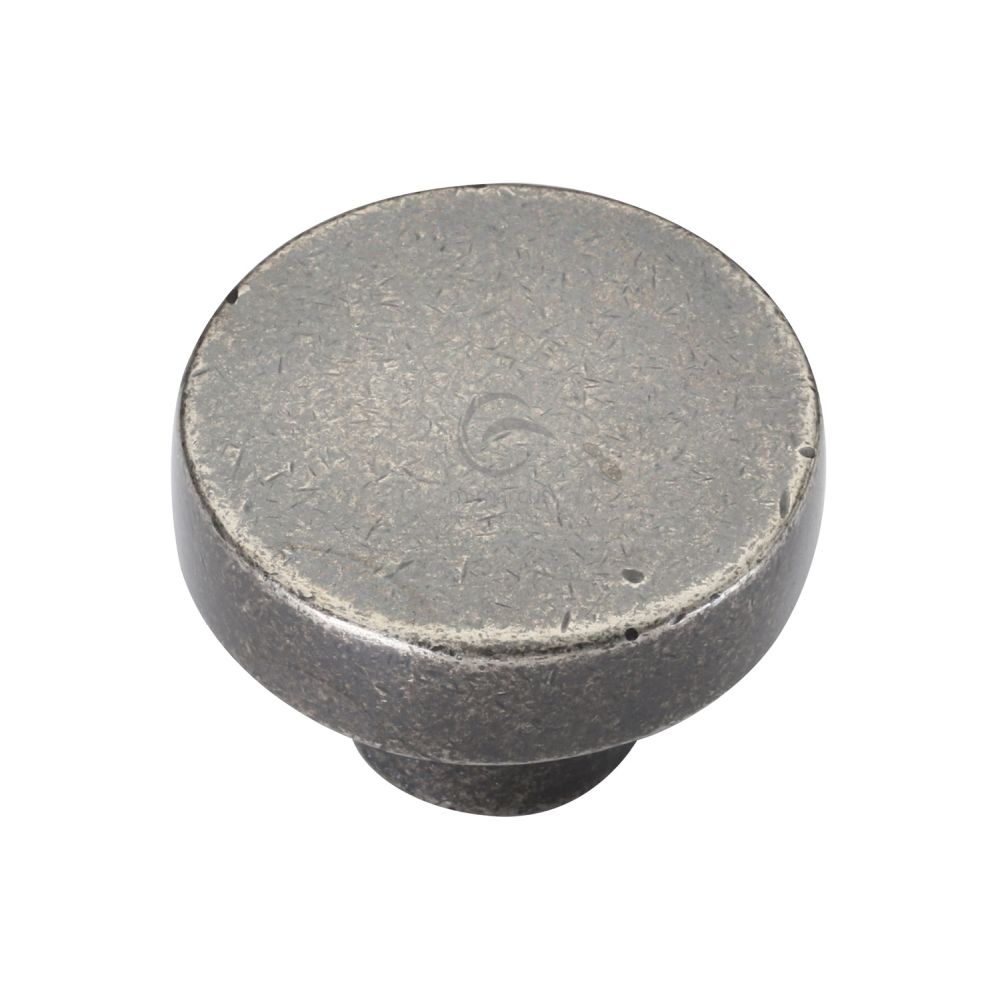 This is an image of a M.Marcus - Rustic Pewter Cabinet Knob Round Disc Design 38mm, rpw3880-38 that is available to order from T.H Wiggans Ironmongery in Kendal.