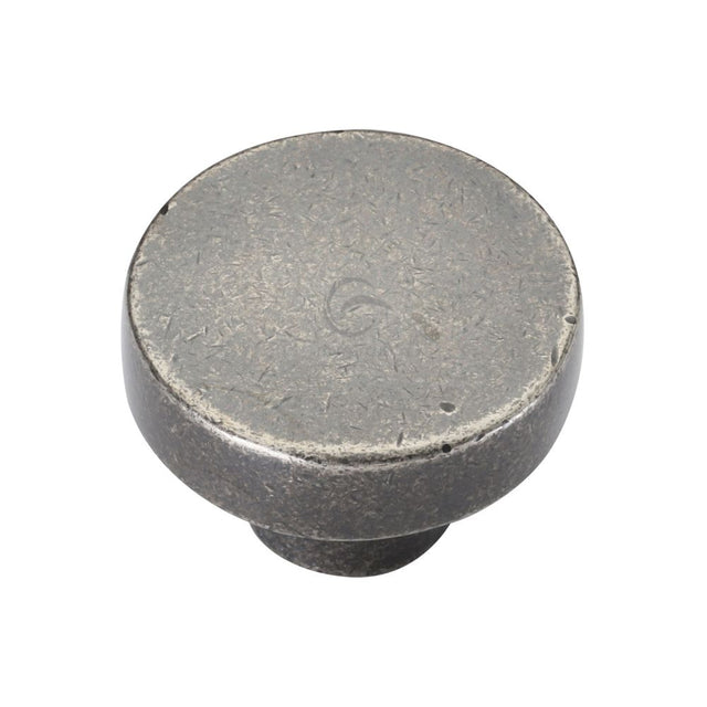 This is an image of a M.Marcus - Rustic Pewter Cabinet Knob Round Disc Design 38mm, rpw3880-38 that is available to order from T.H Wiggans Ironmongery in Kendal.