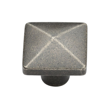 This is an image of a M.Marcus - Rustic Pewter Cabinet Knob Square Pyramid Design 32mm, rpw390-32 that is available to order from T.H Wiggans Ironmongery in Kendal.