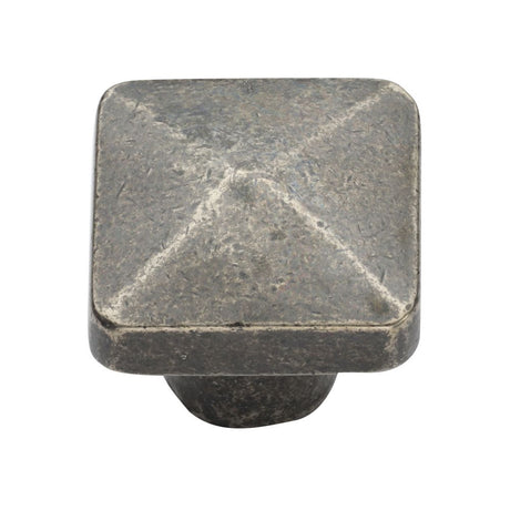 This is an image of a M.Marcus - Rustic Pewter Cabinet Knob Square Pyramid Design 38mm, rpw390-38 that is available to order from T.H Wiggans Ironmongery in Kendal.