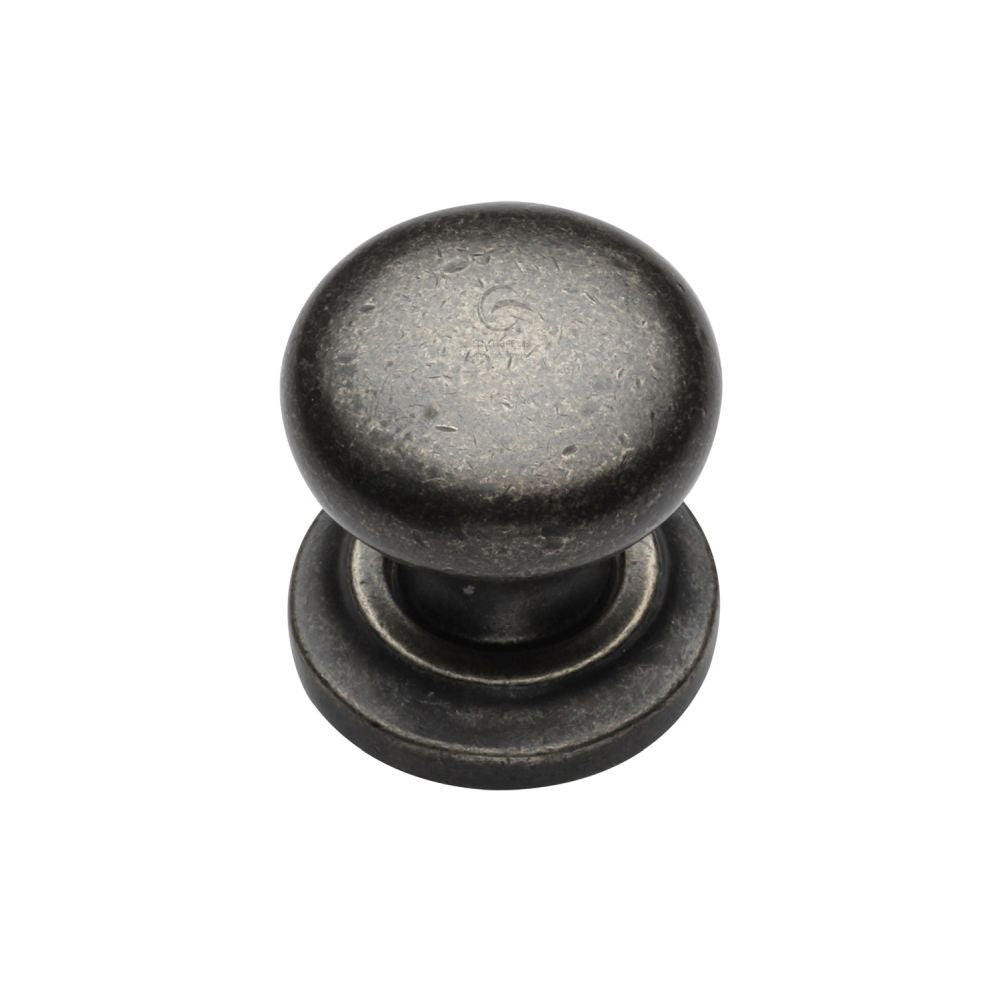 This is an image of a M.Marcus - Rustic Pewter Cabinet Knob Round Design on Rose 25mm, rpw613-25 that is available to order from T.H Wiggans Ironmongery in Kendal.
