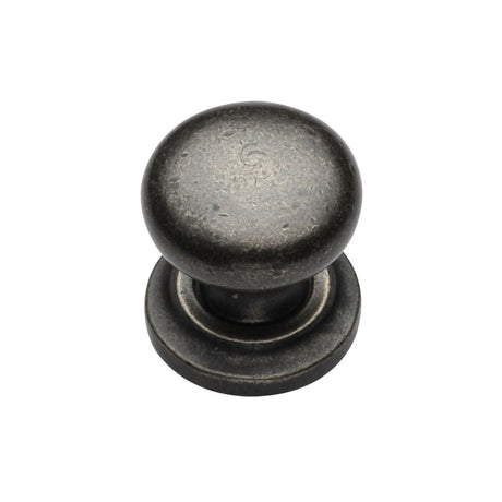 This is an image of a M.Marcus - Rustic Pewter Cabinet Knob Round Design on Rose 25mm, rpw613-25 that is available to order from T.H Wiggans Ironmongery in Kendal.