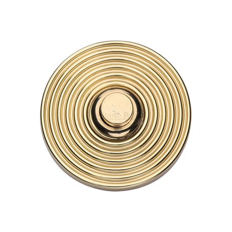 This is an image of a Heritage Brass - Reeded Bell Push Polished Brass finish, rr1186-pb that is available to order from T.H Wiggans Ironmongery in Kendal.