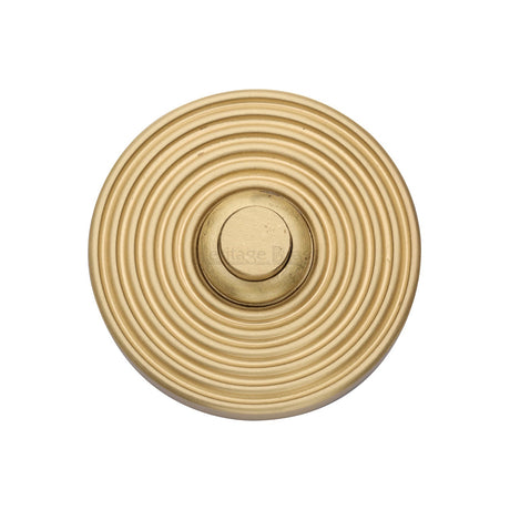 This is an image of a Heritage Brass - Reeded Bell Push Satin Brass finish, rr1186-sb that is available to order from T.H Wiggans Ironmongery in Kendal.