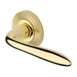 This is an image of a Heritage Brass - Door Handle Lever Latch on Round Rose Sutton Reeded Design Polished, rr1752-pb that is available to order from T.H Wiggans Ironmongery in Kendal.