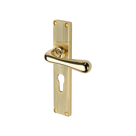 This is an image of a Heritage Brass - Charlbury Reeded Euro Profile Polished Brass finish, rr3048-pb that is available to order from T.H Wiggans Ironmongery in Kendal.