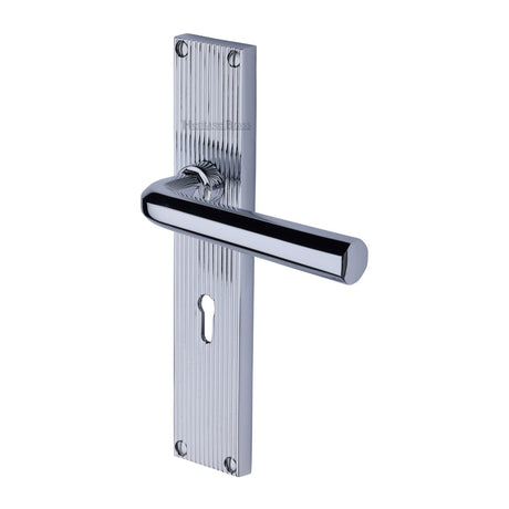 This is an image of a Heritage Brass - Octave Reeded Lever Lock Polished Chrome finish, rr3700-pc that is available to order from T.H Wiggans Ironmongery in Kendal.