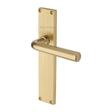 This is an image of a Heritage Brass - Octave Reeded Lever Latch Satin Brass finish, rr3710-sb that is available to order from T.H Wiggans Ironmongery in Kendal.