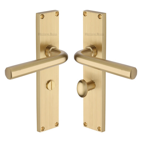 This is an image of a Heritage Brass - Octave Reeded Bathroom Set Satin Brass finish, rr3730-sb that is available to order from T.H Wiggans Ironmongery in Kendal.