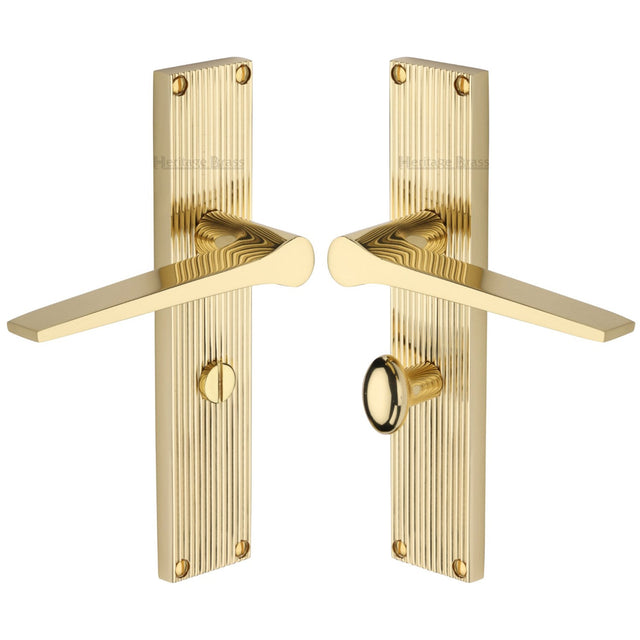 This is an image of a Heritage Brass - Gio Reeded Bathroom set Polished Brass finish, rr4730-pb that is available to order from T.H Wiggans Ironmongery in Kendal.