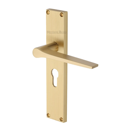 This is an image of a Heritage Brass - Gio Reeded Euro Profile Satin Brass finish, rr4748-sb that is available to order from T.H Wiggans Ironmongery in Kendal.