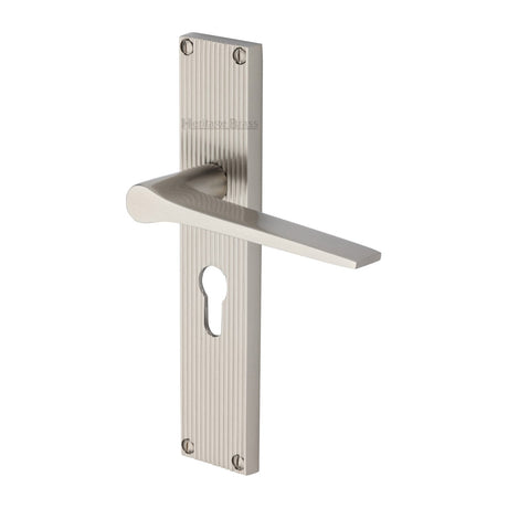 This is an image of a Heritage Brass - Gio Reeded Euro Profile Satin Nickel finish, rr4748-sn that is available to order from T.H Wiggans Ironmongery in Kendal.