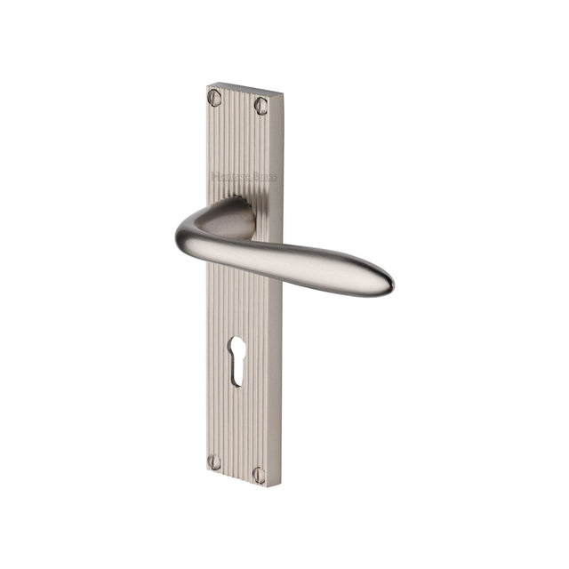 This is an image of a Heritage Brass - Sutton Reeded Lever Lock Satin Nickel finish, rr5000-sn that is available to order from T.H Wiggans Ironmongery in Kendal.