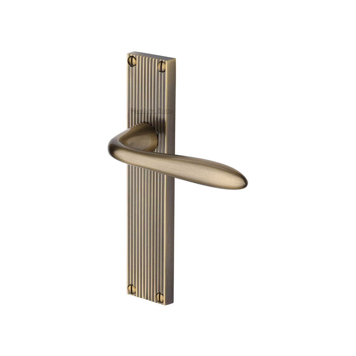 This is an image of a Heritage Brass - Sutton Reeded Lever Latch Antique Brass finish, rr5010-at that is available to order from T.H Wiggans Ironmongery in Kendal.