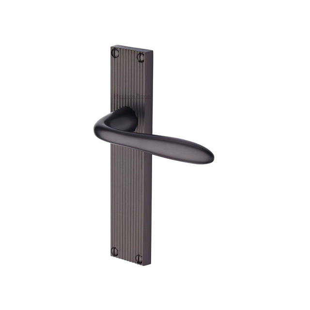 This is an image of a Heritage Brass - Sutton Reeded Lever Latch Matt Bronze finish, rr5010-mb that is available to order from T.H Wiggans Ironmongery in Kendal.