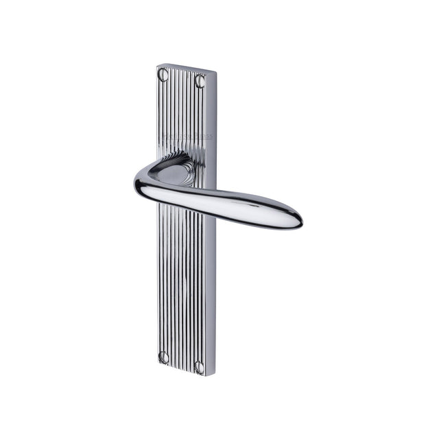 This is an image of a Heritage Brass - Sutton Reeded Lever Latch Polished Chrome finish, rr5010-pc that is available to order from T.H Wiggans Ironmongery in Kendal.