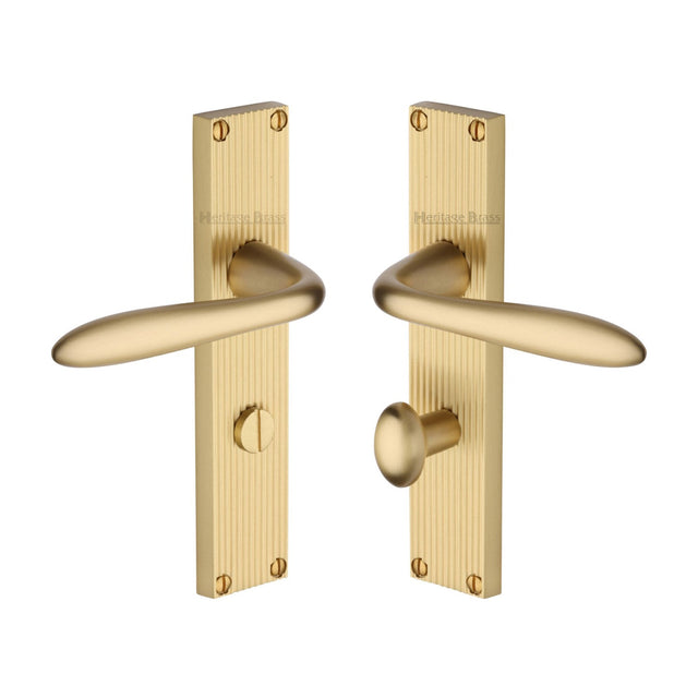 This is an image of a Heritage Brass - Sutton Reeded Bathroom set Satin Brass finish, rr5030-sb that is available to order from T.H Wiggans Ironmongery in Kendal.