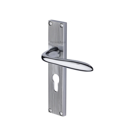 This is an image of a Heritage Brass - Sutton Reeded Euro Profile Polished Chrome finish, rr5048-pc that is available to order from T.H Wiggans Ironmongery in Kendal.