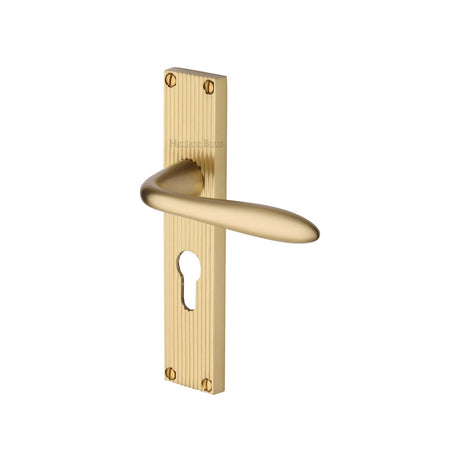 This is an image of a Heritage Brass - Sutton Reeded Euro Profile Satin Brass finish, rr5048-sb that is available to order from T.H Wiggans Ironmongery in Kendal.