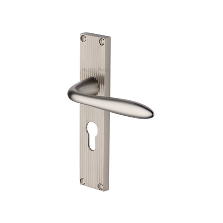 This is an image of a Heritage Brass - Sutton Reeded Euro Profile Satin Nickel finish, rr5048-sn that is available to order from T.H Wiggans Ironmongery in Kendal.