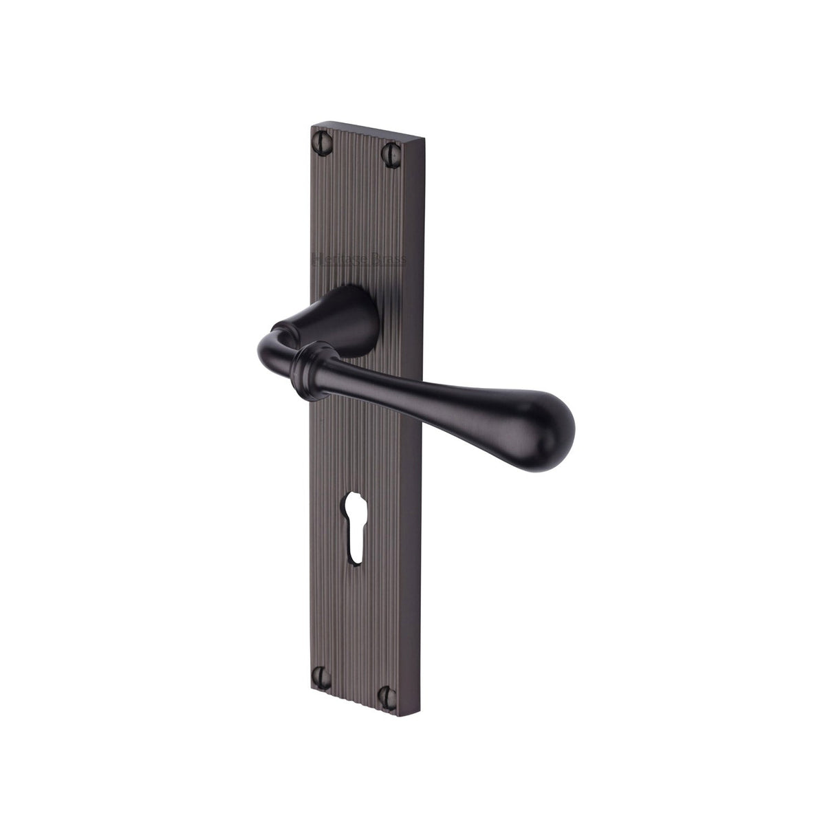 This is an image of a Heritage Brass - Roma Reeded Lever Lock Matt Bronze finish, rr6000-mb that is available to order from T.H Wiggans Ironmongery in Kendal.