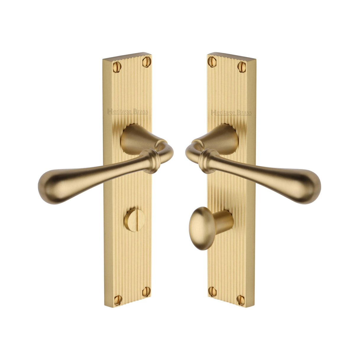 This is an image of a Heritage Brass - Roma Reeded Bathroom set Satin Brass finish, rr6030-sb that is available to order from T.H Wiggans Ironmongery in Kendal.