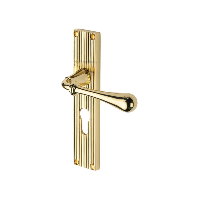 This is an image of a Heritage Brass - Roma Reeded Euro Profile Polished Brass finish, rr6048-pb that is available to order from T.H Wiggans Ironmongery in Kendal.