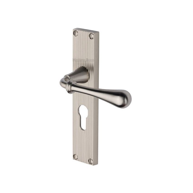 This is an image of a Heritage Brass - Roma Reeded Euro Profile Satin Nickel finish, rr6048-sn that is available to order from T.H Wiggans Ironmongery in Kendal.