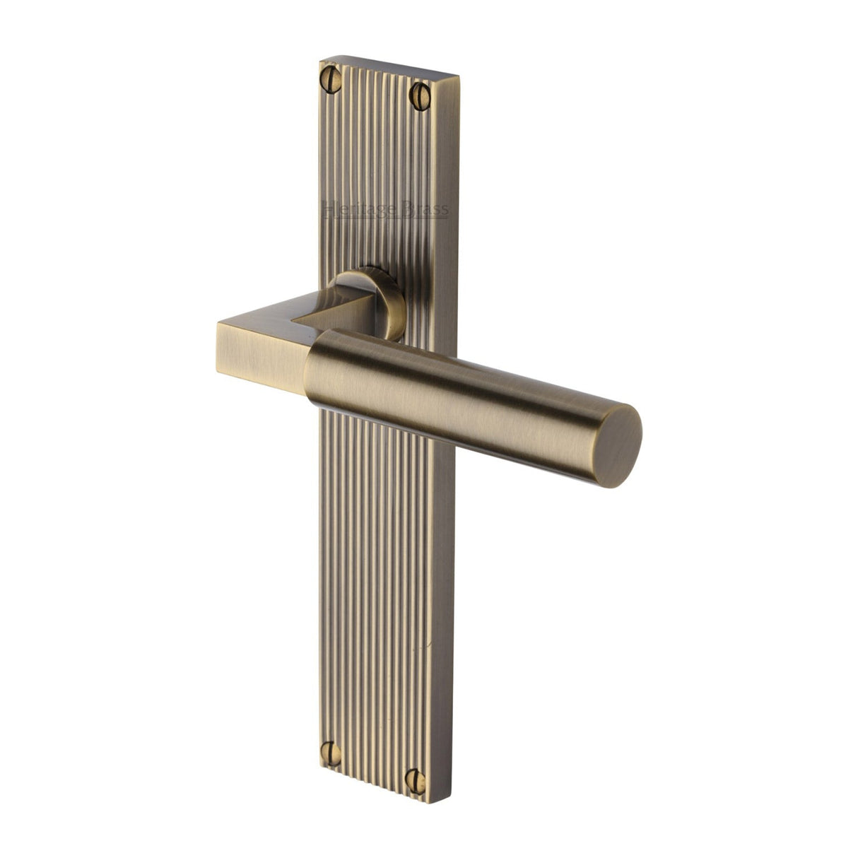 This is an image of a Heritage Brass - Bauhaus Reeded Lever Latch Antique Brass finish, rr7310-at that is available to order from T.H Wiggans Ironmongery in Kendal.