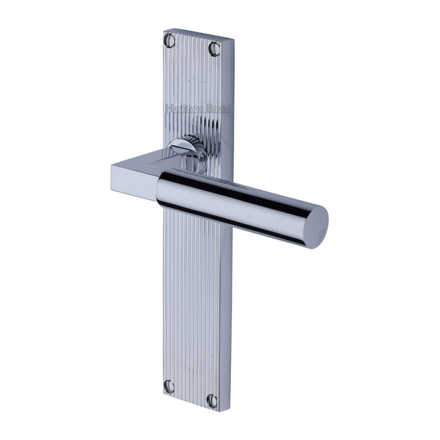 This is an image of a Heritage Brass - Bauhaus Reeded Lever Latch Polished Chrome finish, rr7310-pc that is available to order from T.H Wiggans Ironmongery in Kendal.