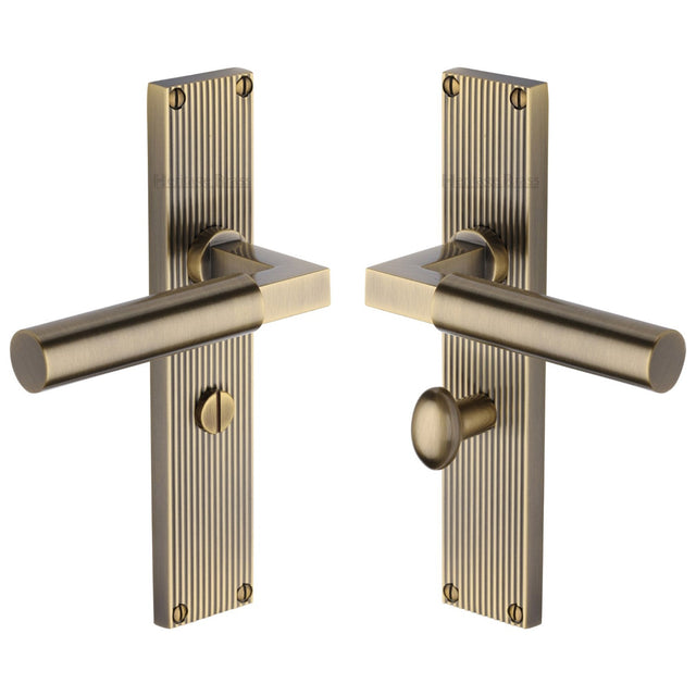 This is an image of a Heritage Brass - Bauhaus Reeded Bathroom Set Antique Brass finish, rr7330-at that is available to order from T.H Wiggans Ironmongery in Kendal.