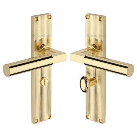 This is an image of a Heritage Brass - Bauhaus Reeded Bathroom Set Polished Brass finish, rr7330-pb that is available to order from T.H Wiggans Ironmongery in Kendal.