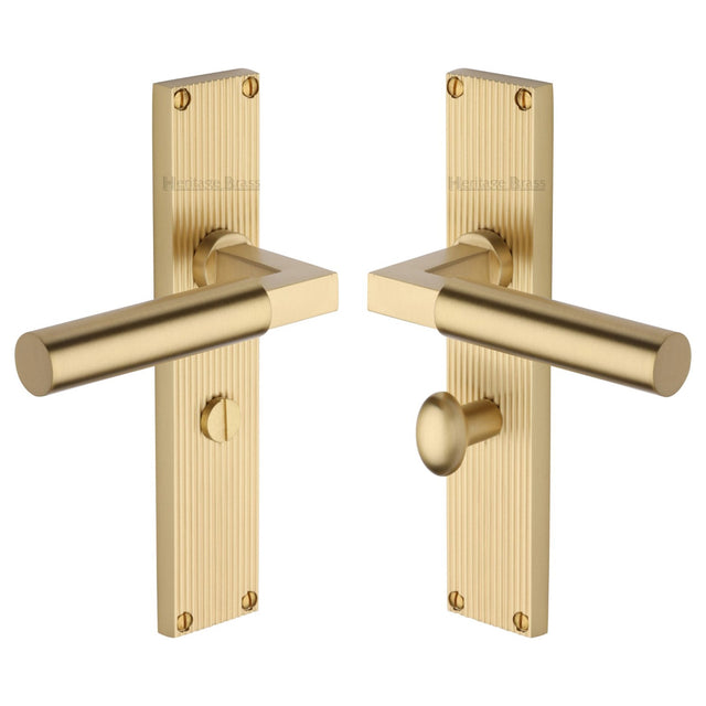 This is an image of a Heritage Brass - Bauhaus Reeded Bathroom Set Satin Brass finish, rr7330-sb that is available to order from T.H Wiggans Ironmongery in Kendal.