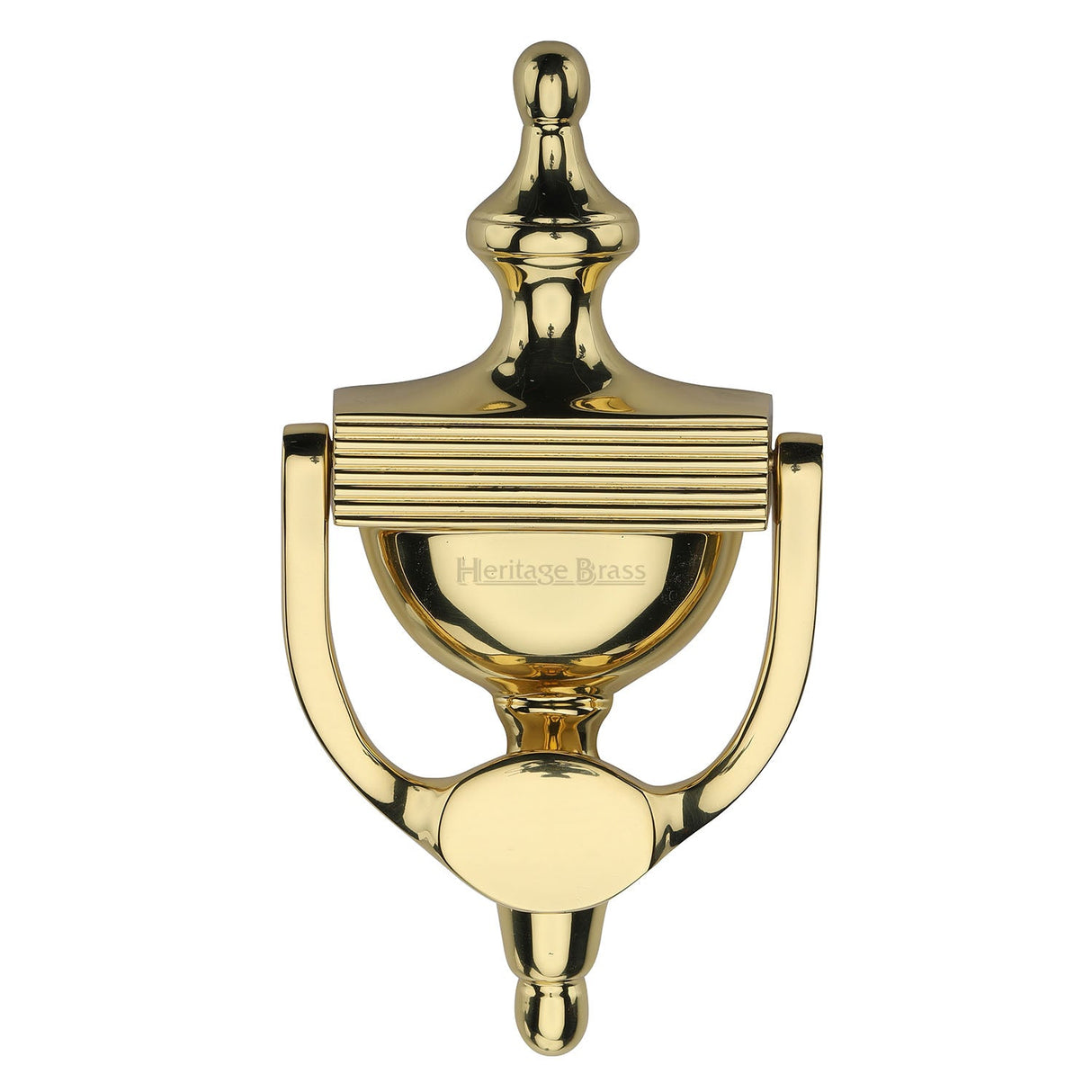 This is an image of a Heritage Brass - Urn Knocker 7 1/4" Unlacquered Brass finish, rr912-195-ulb that is available to order from T.H Wiggans Ironmongery in Kendal.