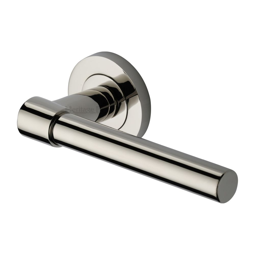 This is an image of a Heritage Brass - Door Handle Lever on Rose Phoenix Design Polished Nickel Finish, rs2017-pnf that is available to order from T.H Wiggans Ironmongery in Kendal.
