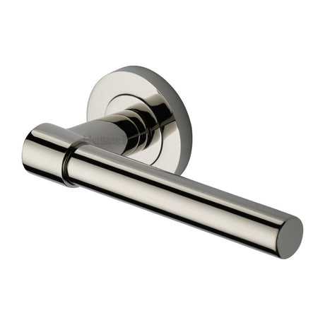 This is an image of a Heritage Brass - Door Handle Lever on Rose Phoenix Design Polished Nickel Finish, rs2017-pnf that is available to order from T.H Wiggans Ironmongery in Kendal.