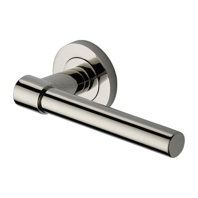 This is an image of a Heritage Brass - Door Handle Lever on Rose Phoenix Design Polished Nickel Finish, rs2017-pnf that is available to order from T.H Wiggans Ironmongery in Kendal.