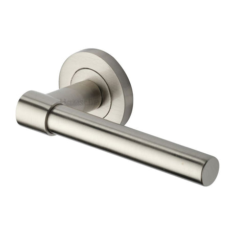 This is an image of a Heritage Brass - Door Handle Lever on Rose Phoenix Design Satin Nickel Finish, rs2017-sn that is available to order from T.H Wiggans Ironmongery in Kendal.