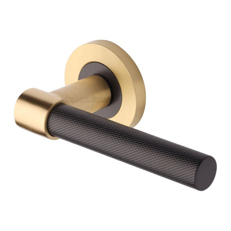 This is an image of a Heritage Brass - Door Handle Lever on Rose Phoenix Knurled Design Matt Bronze/Sa, rs2018-bsb that is available to order from T.H Wiggans Ironmongery in Kendal.
