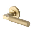 This is an image of a Heritage Brass - Door Handle Lever on Rose Signac (Knurled Bauhaus) Design Satin, rs2260-sb that is available to order from T.H Wiggans Ironmongery in Kendal.