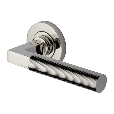 This is an image of a Heritage Brass - Door Handle Lever on Rose Spectral Design Polished Nickel Finish, rs2261-pnf that is available to order from T.H Wiggans Ironmongery in Kendal.