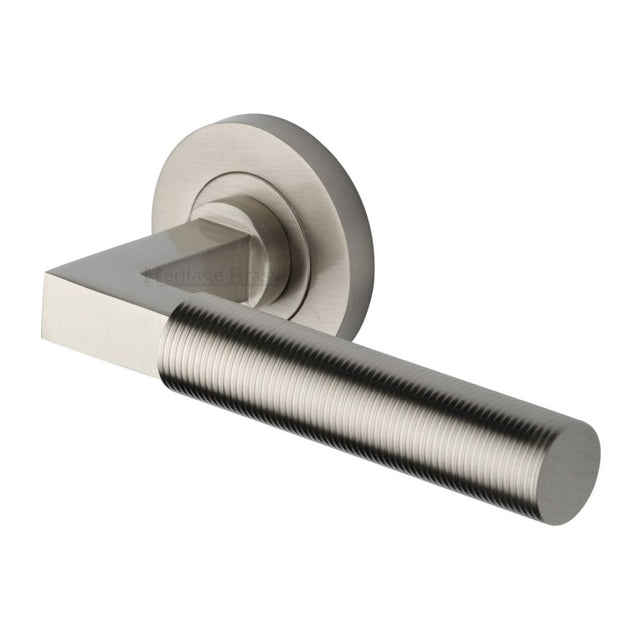 This is an image of a Heritage Brass - Door Handle Lever on Rose Spectral Design Satin Nickel Finish, rs2261-sn that is available to order from T.H Wiggans Ironmongery in Kendal.